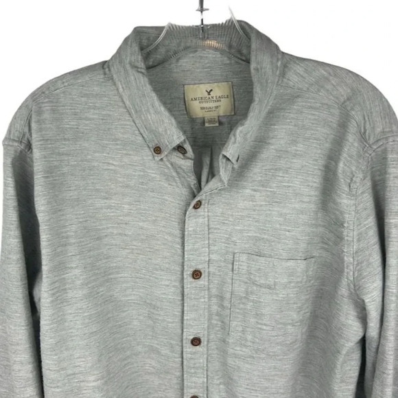 American Eagle Men's Soft Classic Fit Gray Long Sleeve Button-Up Shirt L - Picture 2 of 10